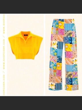 Patchwork Wide-Leg Pants - Multicolor